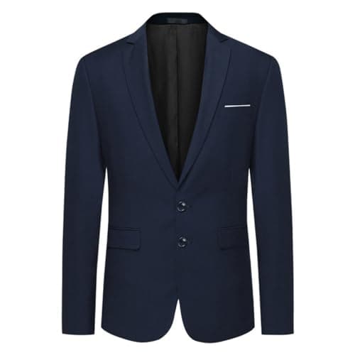 Image of Allthemen Mens Blazer Casual Slim Fit Formal Suit Jackets Classic 2 Button Solid Tuxedo Navy Blue L