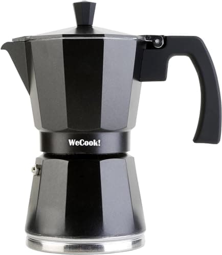 Image of WECOOK! Luccia Italian Coffee Maker, Induction, Aluminium, Express, 6 Cups Coffee, Suitable for All Kitchens, Black, Silicone Seal Seal, Safety Valve