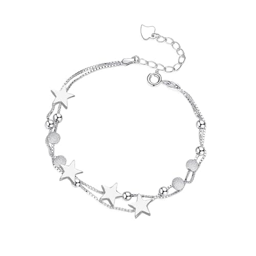 Image of DreamAug Women’s Bracelet: Elegant Star and Pearl Bracelet, 925 Sterling Silver, Adjustable Friendship Bracelet, Perfect for Layering—The Ideal Gift
