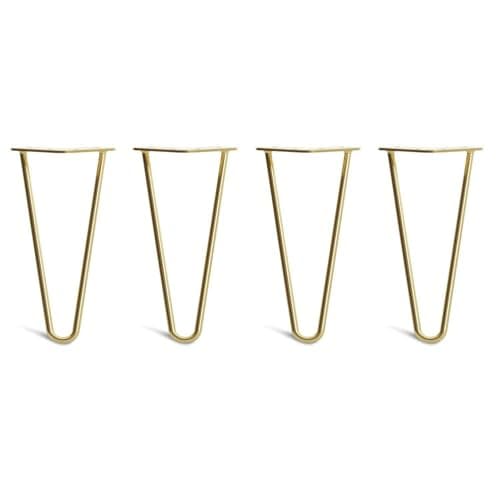 Image of [HLC] 4 x Hairpin Table Legs – Superior Double Weld Steel Construction With Screws, Build Guide & Protector Feet Worth £8 Included! – 10mm Steel [10"/25cm,Brass]