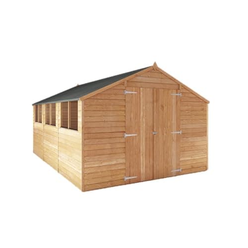 Image of WALTONS | 10ft Overlap Workshop Shed | Apex Roof | Double Doors | Wooden Garden Tool Sheds | Windows | 10 Year Anti Rot Guarantee (15ft x 10ft)