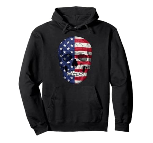 Image of American Flag Skull Patriotic USA Vintage 4th of July Pullover Hoodie
