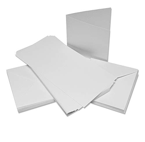 Image of Craft UK, 50 Blank Cards and Envelopes for Card Making, 300gsm, Made in the UK, Lasting Quality, Recycled White Linen, 6 x 6-Inch
