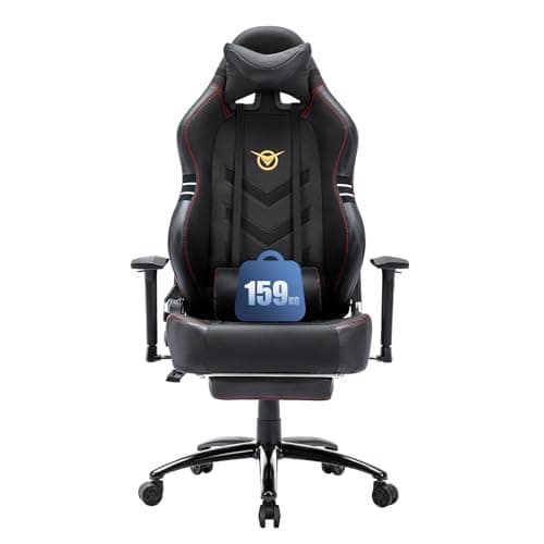Image of COLAMY Big and Tall Gaming Chair with Footrest -Racing Style Computer Gamer PC Chair, Ergonomic High Back, Wide Seat, Reclining Back, 3D Armrest, Headrest and Lumbar Support for Adult, Black