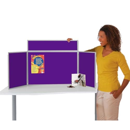 Image of Wonderwall Tabletop Exhibition Folding 3 Panel Display Kit, Landscape, Lightweight, Purple Pinboard, PVC Frame, Clip-on Header & Storage Bag, for Office, School, Exhibition, Info Hubs