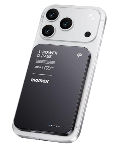 Image of MOMAX Qi2 MagSafe Power Bank 5000mAh, 0.96cm Ultra-Slim Wireless Portable Charger with 15W Fast Charging & Low-Temp Tech, Ultra-Light 118g USB-C, Compatible with iPhone and Android Devices, Black