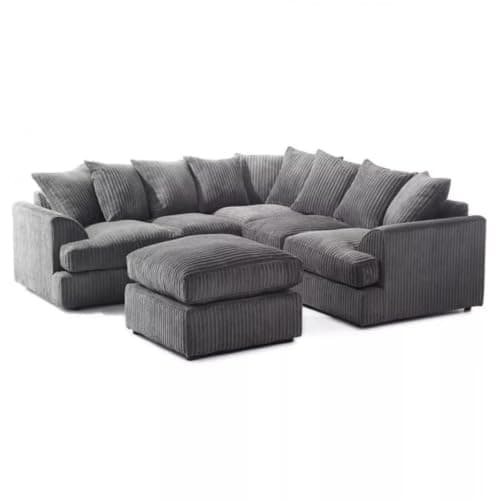 Image of Kingsize Jumbo Cord Corner Sofa Set + Footstool, Grey (Corner + Footstool)