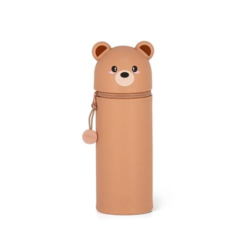 Image of Legami Kawaii 2 in 1 School Pencil Case Soft Silicone Teddy Theme Table Pen Holder with Zip Closure Pastel Pens H 18.5 cm