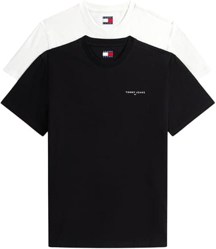 Image of Tommy Jeans Men's TJM Slim Linear Ss Tee 2Pck Ext Dm0Dm22316 S/S T-Shirt, Multi (Ecru/Black), L