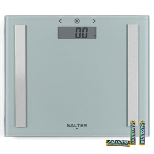 Image of Salter Body Fat Scales Analyzer - Digital Glass Scales, Weight Measurement, Body Fat, Water and BMI, Athlete Mode, 150kg Capacity, Easy Read Display, Silver