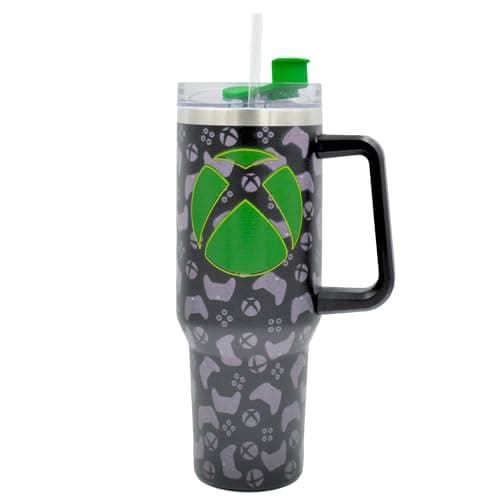 Image of Xbox 1200ml Insulated Stainless Steel Travel Tumbler with Handle and Straw – Official Xbox Gaming Mug for Hot & Cold Drinks