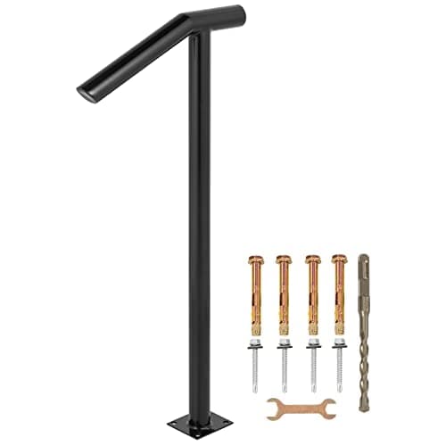 Image of VEVOR Round Type Metal Handrail Step Handrail 2 Steps Handrails for Outdoor Steps Handrails 18L x 38H Inch Steps Stair Railing for Steps with One Bolt Down Post LTFS2BXYGLZHS0001