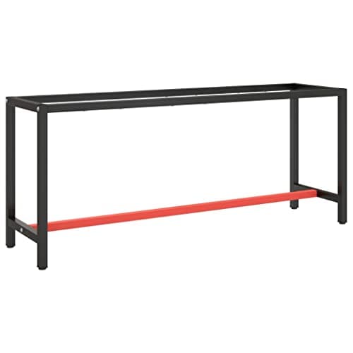 Image of vidaXL Heavy-Duty Metal Work Bench Frame 190x50x79 cm - Durable, Robust and Multi-use with Powder-Coated Legs - Matte Black and Red