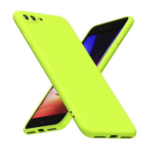 Image of LoeoeL for iPhone 8 Plus/ 7 Plus Phone Case Silicone, Fluorescent Neon Lime Green Bright Color Matte TPU, Minimalist Ultra Thin Slim Soft Rubber Gel Girly Cute Case for Women Men, Camera Cover
