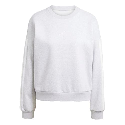 Image of adidas Women's ESSENTIALS 3-STRIPES FLEECE SWEATSHIRT, light grey heather/white, M