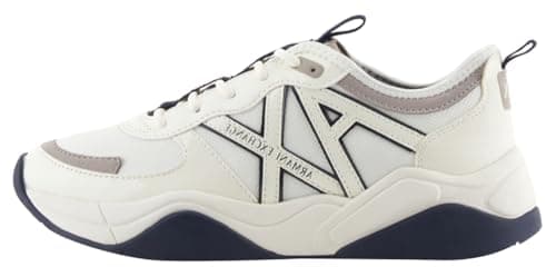 Image of Armani Exchange Women's Acer Printed Side Logo Trainers, Off White Blue, 8.5 UK
