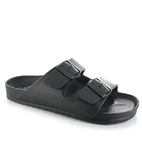 Image of ella Ladies Double Buckle Slides (Black, uk_footwear_size_system, adult, women, numeric, medium, numeric_7)