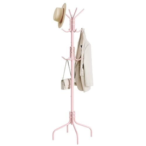 Image of SONGMICS Coat Stand, Metal Coat Rack with 12 Hooks, 4 Legs, Hang Coats, Jackets, Hats, Bags, for Hallway Bedroom Office, Jelly Pink RCR031R01