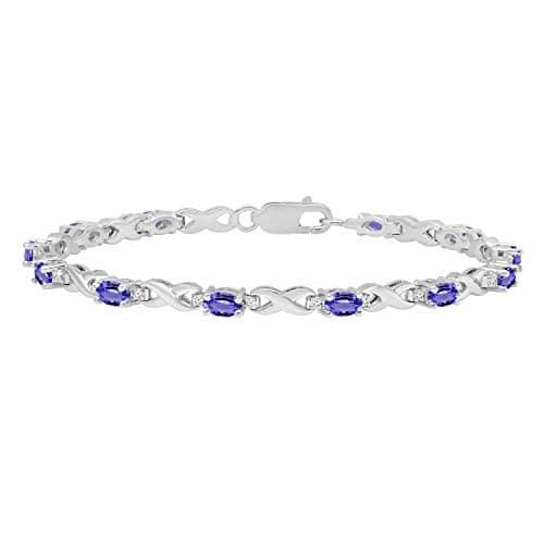 Image of Dazzlingrock Collection 5 mm Oval Tanzanite & Round White Diamond Ladies Infinity Link Bracelet, Sterling Silver