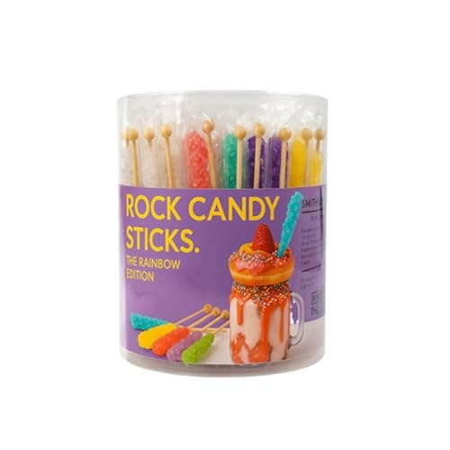 Image of Rainbow Rock Candy Sticks – 48 Pack Flavoured Crystal Sugar Candy (14g Each) – 8 Colours for Drinks, Parties & Decorations