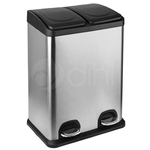 Image of Dihl 40L Stainless Steel Pedal Bin with Dual 20L Removable Buckets, Double Twin Recycle Bin, Silver, 40 Litre Capacity