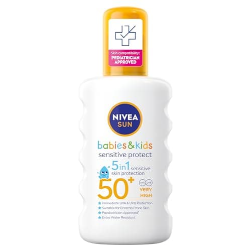 Image of NIVEA SUN Kids Protect & Sensitive Spray (200ml) Sunscreen Spray with SPF 50+, Kids Suncream for Sensitive Skin, Immediately Protects Against Sun Exposure