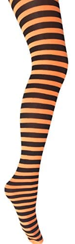Image of Mysasi Children's Striped Tights. Size 6-8 years. Black and Neon Orange.