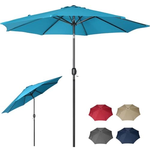 Image of Panana 2.7M Garden Parasol Umbrella with Tilt & Crank, UV Protection Sun Shade Patio Umbrella, Vented Canopy, Steel Frame, Outdoor Parasol for Garden, Balcony, Terrace (Light Blue)