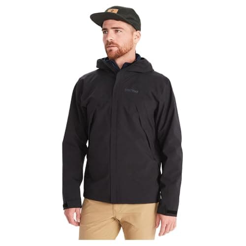 Image of Marmot Men's PreCip Eco Pro Jacket, Waterproof Jacket, Lightweight Hooded Rain Jacket, Windproof Raincoat, Breathable Windbreaker, Ideal for Running and Hiking, Black, M