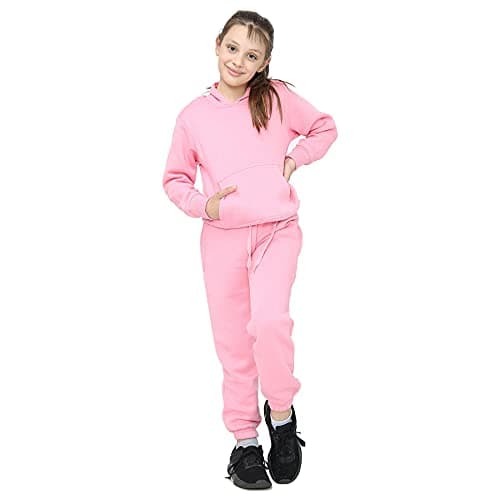 Image of Kids Girls Boys Plain Tracksuit Hooded Hoodie Jog Suit - T.S Plain 105 Baby Pink 13