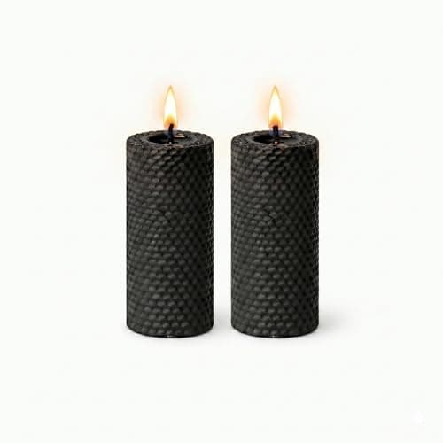 Image of 2 Pack Handmade Black Beeswax Pillar Candles, Honeycomb Textured Design, Cotton Wick, Subtle Honey Scent, 5-10 Hour Burn, Home Decor Candle Gift for Dining, Relaxation and Ambience
