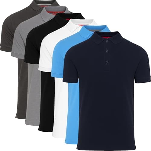 Image of New Pack of 4 Mens Polo Shirt Short Sleeve Plain Pique Top Designer Tshirt Tee Holiday Collared Golf 4 & 6 Multi-Pack for Everyday Casual Wear, Assorted Pack of 6 - Moor, L