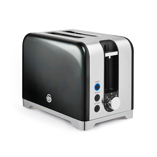 Image of Swan ST19031GRP Solace 2 Slice Toaster, Premium Stainless Steel with a High Gloss Finish, 7 Browning Levels, Defrost, Reheat and Cancel Functions, Non-Slip Feet, Self-Centring Function, 930W,Graphite