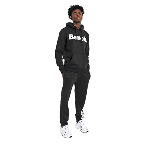 Image of Bench Men's Everyday Mallet Fleece Tracksuit Set, Black, Pull Over Hoodie and Tracksuit Bottom Co-Ord, 2 Piece, Ribbed Cuffs and Pocket Detail, Everyday Casual Activewear, Small