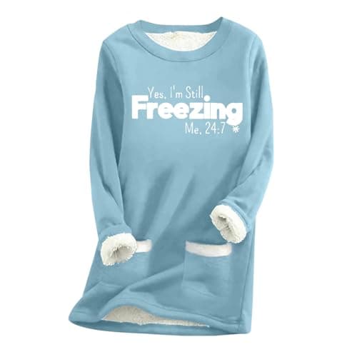 Image of HOOUDO Limited Time Deals Of The Day Sweatshirts for Women UK Fleece Lined Thick Jumper Tops Plush Warm Sweaters Long Sleeve Crewneck Winter Blouses Shirt Soft Sherpa Pullover Underwear
