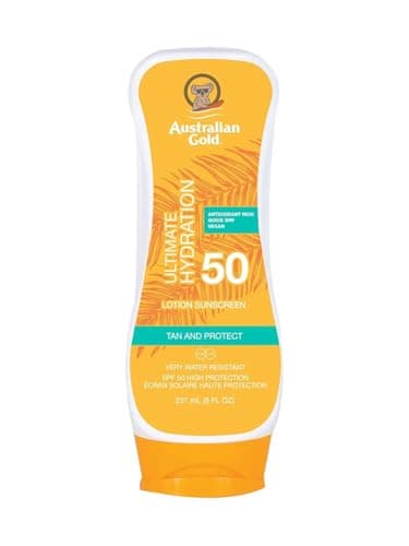 Image of Australian Gold SPF 50+ Lotion 237ml INVERTED Bottle Outdoor Tanning Cream