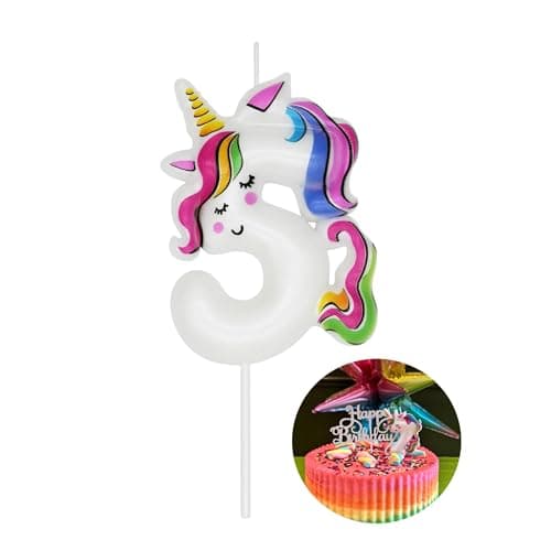 Image of DERVENTA Birthday Candle Number White Unicorn Themed Party Decorations Beautiful Cake Topper 1 Piece (Unicorn Number 5)