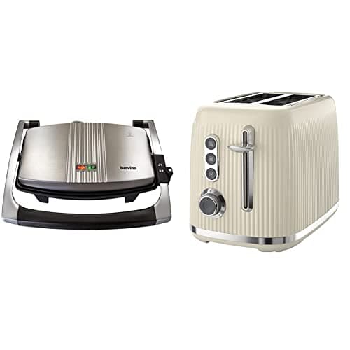 Image of Breville Sandwich/Panini Press & Toastie Maker | 3-Slice | [VST025] & Bold Vanilla Cream 2-Slice Toaster with High-Lift and Wide Slots | Cream and Silver Chrome [VTR003]