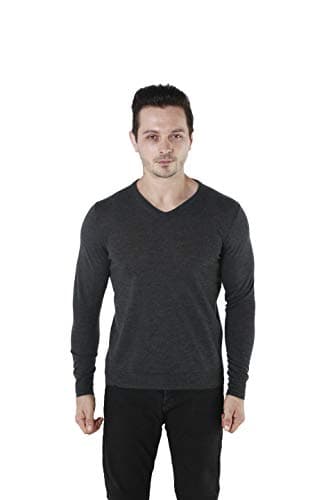Image of Wosica Men's 100% Extra Fine Merino Wool Knited Long Sleeve Pullover with V-Neck - Grey - Medium