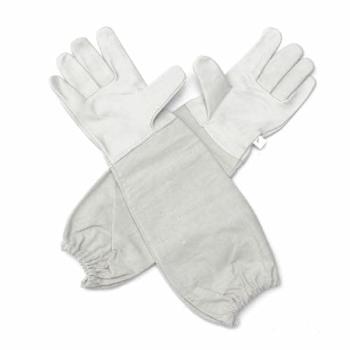Image of COLOURLINX Beekeeping Bee Gloves- Soft White Goat Leather With Cotton Gauntlets Goatskin Professional Elastic Cuff Sting Thorn Proof Resistant Protection Gardening Work Ventilated Canvas Sleeves (S)