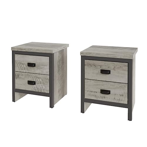 Image of GFW Boston Pair Bedside Cabinets 2 Drawers Storage Shelf Side Cabinet End Table Grey