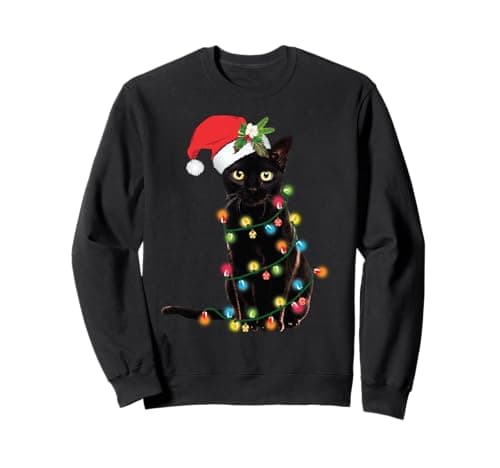Image of Black Cat Santa Tangled Up In Christmas Lights Sweatshirt