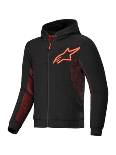 Image of Alpinestars Chrome Air Sport Hoodie, Abrasion-Resistant Motorcycle Riding Jacket, Ventilation & CE-Certified Protection, Black/Red Fluo, Large