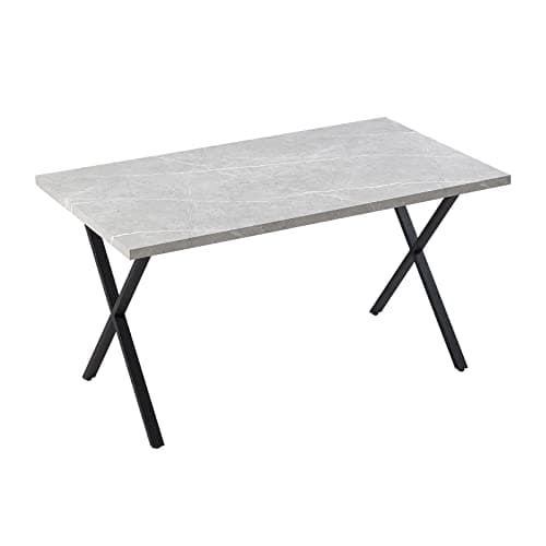 Image of CLIPOP 140cm Dining Table Grey Marble Effect Top Kitchen Eating Table with Metal legs Industrial Rectangle 4-6 Seater Dinner Table for Dining Room Kitchen Restaurant