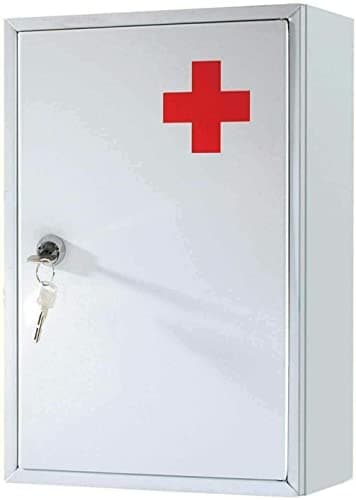 Image of Greenfields Medicine Cabinet Steel First Aid Storage - Wall Mount Lockable Metal Case Box - Ideal for Home, School, Office - Emergency Locker Medical Cabinet - 21.5 x 8 x 32cm