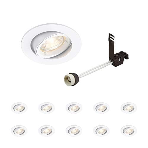 Image of CAST Recessed Lighting - Mains Powered LED Spot Lights Downlights for Ceiling - IP20 Rated GU10 Fitting for Halogen or LED - Matt White Finish, Adjustable Tilt Version – Pack of 10