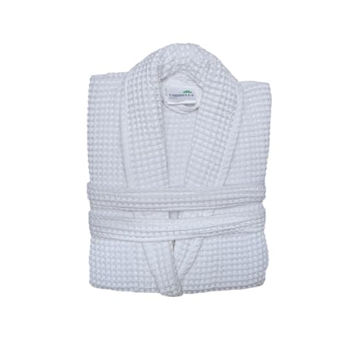 Image of Umbrella Outdoors Premium Waffle Bathrobes Soft Cotton spa Waffle Robes Gowns Bath Robe Hotel - Unisex (UK, Alpha, One Size, Regular, Regular, L-XL, White)