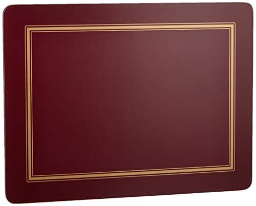 Image of Pimpernel Set of 6 Classic Burgundy Placemats with Gold Detail - Cork-Backed Placemats with Heat Resistance & Stain Protection, 30.5 x 23cm