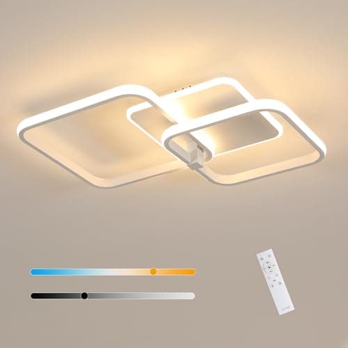 Image of Mckalen LED Ceiling Light Dimmable, 48W 5400LM Ceiling Lamp with Remote Control, Dimmable 3000K-6500K, Square Acrylic Flush Mount Ceiling Light for Living Room Bedroom Dining Room Kitchen, White