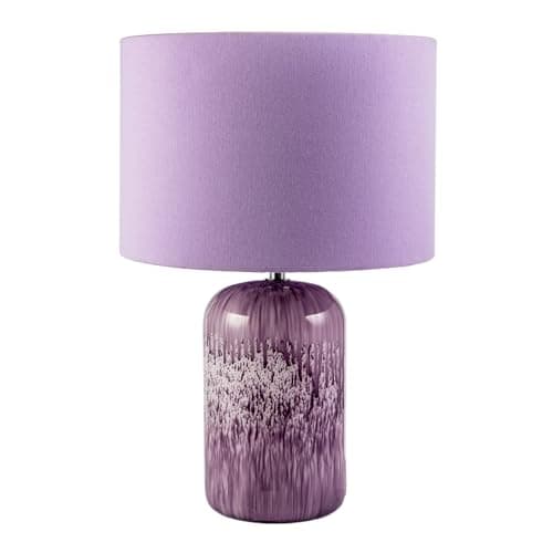 Image of Happy Homewares Modern Designer Lavender Lilac Marble Drip Snowflake Glass Table Lamp with Linen Lined Shade | Inline Switched | 46cm x 30cm